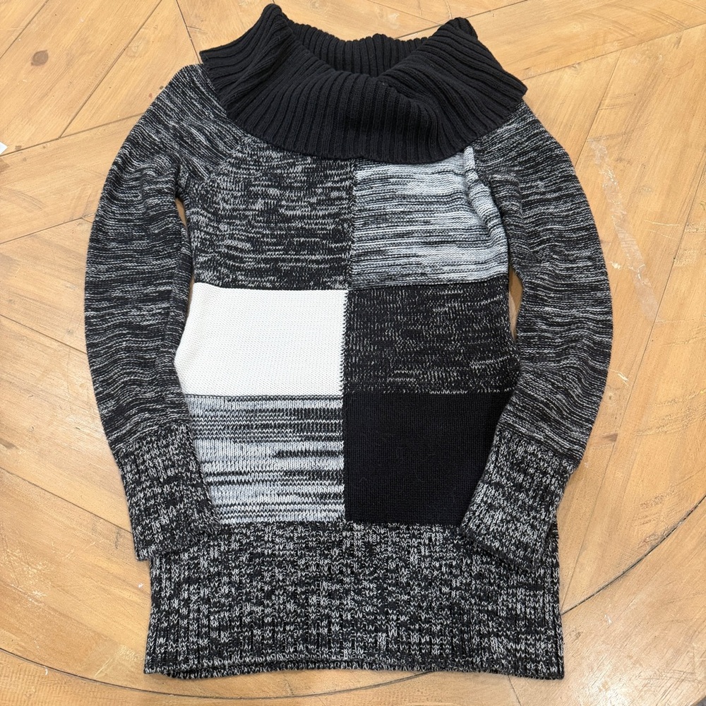 Cache Colorblock Stretch Sweater Dress Patchwork Medium Cowl Neck y2k